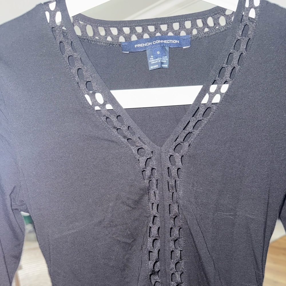 French Connection Black Cutout V-Neck Top